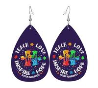 Teardrop Leather Earring Autism Awareness Teacher Teach Hope Love Inspire Teardrop Dangle Earrings Lightweight Hookearrings Ornament For Wife Birthday Party For Birthday