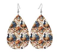 Teardrop Leather Earring Autumn Turkeys Fruit Print Fashion Drop Leather Earrings Ornament Tear Drop Earring For Wife Birthday Anniversary Party
