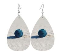 Teardrop Leather Earring Ball Of Yarn On The Snow Pattern Hookearrings Fashion Teardrop Dangle Earrings Stylish And Beautiful For Wife Birthday For Birthday Party