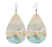 Teardrop Leather Earring Beach Starfish Printed Tear Drop Earring Fashion Drop Leather Earrings Stylish And Beautiful For For Women Girls Party Anniversary