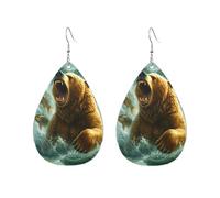 Teardrop Leather Earring Bear Torrent Predator Strike Tear Drop Earring Lightweight Drop Leather Earrings Ornament For Daily Wear Anniversary 2 Pairs