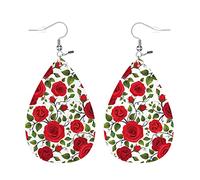 Teardrop Leather Earring Beautiful Bloom Swirl Roses Lightweight Fashion Tear Drop Earring For Wife Birthday Anniversary For Birthday