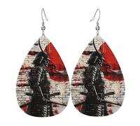 Teardrop Leather Earring Black Armor Japanese Samurai Sun Graffitied Red White Tear Drop Earring Women Hookearrings Ornament For Daily Wear Anniversary 2 Pairs