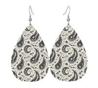 Teardrop Leather Earring Black White Pai-Sley Pattern Print Lightweight Hookearrings Ornament Tear Drop Earring For Daily Wear Wife Birthday Party