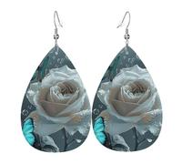 Teardrop Leather Earring Black White Roses Teal Butterfly Bubbles Elegant Tear Drop Earring Women Teardrop Dangle Earrings Ornament For Anniversary Party 2 Pairs