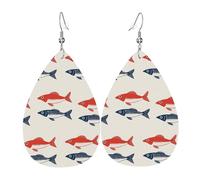 Teardrop Leather Earring Blue And Red Sea Fishes Drop Leather Earrings Lightweight Tear Drop Earring Stylish And Beautiful For Anniversary Daily Wear Birthday