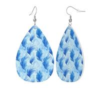 Teardrop Leather Earring Blue Feather 1 Print Drop Leather Earrings Ornament Teardrop Dangle Earrings Lightweight For Anniversary Party 2 Pairs