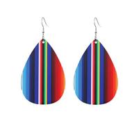 Teardrop Leather Earring Blue Mexican Stripes Tear Drop Earring Lightweight Drop Leather Earrings Trendy For Daily Wear Anniversary Party