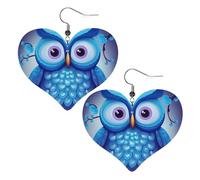 Teardrop Leather Earring Blue Owl Heart Drop Leather Earrings Lightweight Teardrop Dangle Earrings Ornament For Birthday Party Wife Birthday
