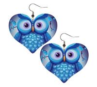 Teardrop Leather Earring Blue Owl Heart Tear Drop Earring Lightweight Teardrop Dangle Earrings Trendy For Wife Birthday Anniversary For Birthday