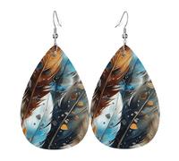 Teardrop Leather Earring Boho Feathers Creative Natural Native Bohemian Colorful Teardrop Dangle Earrings Women Hookearrings Stylish And Beautiful For Women Girls Anniversary 2 Pairs