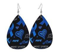 Teardrop Leather Earring Breast Cancers Awareness Hand Draw Hope Blackout Drop Leather Earrings Fashion Hookearrings Trendy For For Women Girls Wife Birthday Anniversary