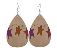 Teardrop Leather Earring Brown Vintage Rusty Stars Primitive Country Tear Drop Earring Stylish And Beautiful Teardrop Dangle Earrings Ornament For Anniversary Party For Women Girls