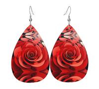 Teardrop Leather Earring Cartoon Red Flower Vortex Spiral Pattern Teardrop Dangle Earrings Trendy Tear Drop Earring Stylish And Beautiful For Wife Birthday Anniversary Daily Wear