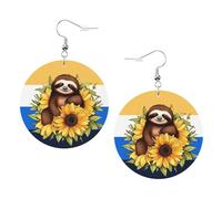 Teardrop Leather Earring Cartoon Sloths Sitting On Sunflower Print Lightweight Tear Drop Earring Stylish And Beautiful Drop Leather Earrings For Anniversary Wife Birthday Party