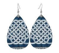 Teardrop Leather Earring Celtice Love Knot Fortune Symbol Irish Blue White Hookearrings Lightweight Drop Leather Earrings Women For Daily Wear Party 2 Pairs