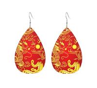 Teardrop Leather Earring Chinese Papercuts Dragon Teardrop Dangle Earrings Fashion Drop Leather Earrings Stylish And Beautiful For Daily Wear Anniversary Wife Birthday