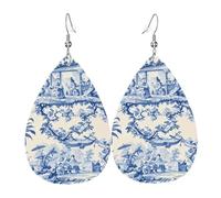 Teardrop Leather Earring Chinoiseries Ancient Rural Courtly Manor Pattern Hookearrings Ornament Teardrop Dangle Earrings Lightweight For Wife Birthday Party For Women Girls