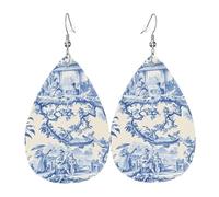 Teardrop Leather Earring Chinoiseries Ancient Rural Courtly Manor Pattern Tear Drop Earring Fashion Teardrop Dangle Earrings Trendy For Party Daily Wear For Birthday