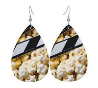Teardrop Leather Earring (Cinema Movie Clapboard And Popcorn) Drop Leather Earrings Ornament Tear Drop Earring Stylish And Beautiful For Daily Wear For Women Girls Wife Birthday