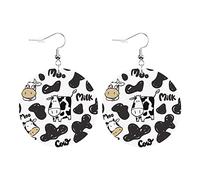 Teardrop Leather Earring Circle Cow Milk Moo Drop Leather Earrings Fashion Tear Drop Earring Lightweight For Party Daily Wear For Women Girls
