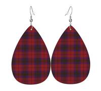 Teardrop Leather Earring Clan Leslie Red Vs Tartan Teardrop Dangle Earrings Lightweight Tear Drop Earring Trendy For Anniversary Women Girls Party