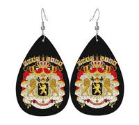 Teardrop Leather Earring Coat Arms Of The Kingdom Of Belgium Hookearrings Women Teardrop Dangle Earrings Stylish And Beautiful For Party For Birthday Wife Birthday
