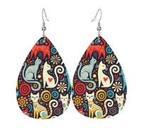 Teardrop Leather Earring Color Cat Funny Lover Women Teardrop Dangle Earrings Fashion Drop Leather Earrings For Anniversary Party For Birthday