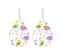 Teardrop Leather Earring Colorful Retro Vintage Flamingo Tear Drop Earring Stylish And Beautiful Teardrop Dangle Earrings Lightweight For For Birthday Anniversary Party
