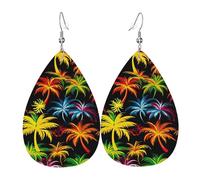 Teardrop Leather Earring Colorful Tropical Trees Hawaii Palm Tear Drop Earring Lightweight Hookearrings Ornament For Anniversary Women Girls Daily Wear