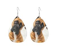 Teardrop Leather Earring Curious Brown Boxer Dog Tear Drop Earring Stylish And Beautiful Hookearrings Lightweight For Anniversary Daily Wear Women Girls