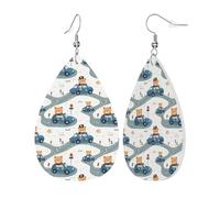 Teardrop Leather Earring Cute Bear Car Cartoon Print Tear Drop Earring Ornament Drop Leather Earrings Stylish And Beautiful For Anniversary Party 2 Pairs