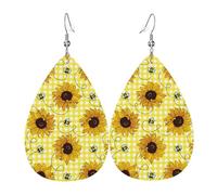 Teardrop Leather Earring Cute Bees Sunflowers Tear Drop Earring Women Drop Leather Earrings Lightweight For Party For Women Girls For Birthday