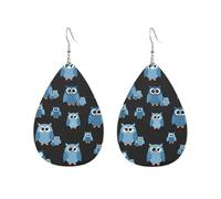 Teardrop Leather Earring Cute Blue Owls Tear Drop Earring Women Hookearrings Trendy For Birthday Anniversary 2 Pairs