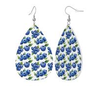 Teardrop Leather Earring Cute Blueberry Print Hookearrings Lightweight Drop Leather Earrings Fashion For Anniversary Women Girls 2 Pairs