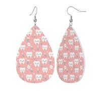 Teardrop Leather Earring Cute Cartoon Tooth Print Tear Drop Earring Lightweight Hookearrings Women For Anniversary Party 2 Pairs