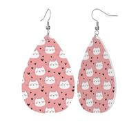 Teardrop Leather Earring Cute Cat Heart Print Tear Drop Earring Ornament Hookearrings Women For Party Anniversary 2 Pairs