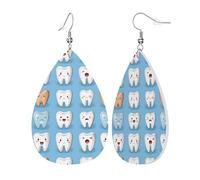 Teardrop Leather Earring Cute Colorful Teeth Print Teardrop Dangle Earrings Lightweight Tear Drop Earring Stylish And Beautiful For Party Anniversary 2 Pairs