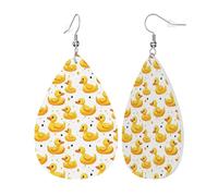 Teardrop Leather Earring Cute Duck Cartoon Print Tear Drop Earring Women Hookearrings Trendy For Anniversary Women Girls 2 Pairs