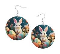 Teardrop Leather Earring Cute Easter Bunny Print Women Teardrop Dangle Earrings Ornament Tear Drop Earring For Wife Birthday Daily Wear For Birthday