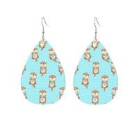 Teardrop Leather Earring Cute Otters Holding Fish Drop Leather Earrings Lightweight Teardrop Dangle Earrings Fashion For Anniversary Party 2 Pairs