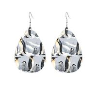 Teardrop Leather Earring Cute Penguin And Cub In Snowy Tear Drop Earring Lightweight Teardrop Dangle Earrings Ornament For Anniversary Party 2 Pairs