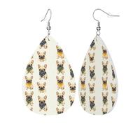 Teardrop Leather Earring Cute Scarf Pug Dog Print Tear Drop Earring Women Teardrop Dangle Earrings Ornament For Party Anniversary 2 Pairs