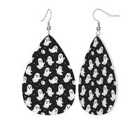 Teardrop Leather Earring Cute White Ghost Print Drop Leather Earrings Ornament Tear Drop Earring Fashion For Anniversary Party 2 Pairs