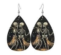 Teardrop Leather Earring Dancing Skeletons Moon And Star Gothic Cute Drop Leather Earrings Lightweight Hookearrings Women For Daily Wear Anniversary 2 Pairs