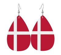 Teardrop Leather Earring Danish Flag Teardrop Dangle Earrings Ornament Hookearrings Trendy For Party For Women Girls Wife Birthday