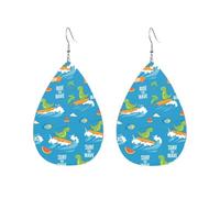 Teardrop Leather Earring Dinosaur Rider The Wave Drop Leather Earrings Lightweight Tear Drop Earring Ornament For Party Anniversary 2 Pairs