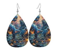 Teardrop Leather Earring Dinosaurs Dino Wild Ancient Animals Nature Forests Blue Tear Drop Earring Lightweight Drop Leather Earrings Stylish And Beautiful For Party Birthday 2 Pairs