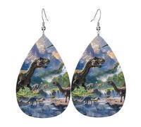 Teardrop Leather Earring Dinosaurs Wild Animals Dino Forests Ancient Nature Tear Drop Earring Ornament Teardrop Dangle Earrings Stylish And Beautiful For Birthday Anniversary 2 Pairs