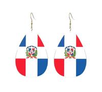 Teardrop Leather Earring Dominican Republic Flag Tear Drop Earring Trendy Drop Leather Earrings Lightweight For Wife Birthday Party Daily Wear